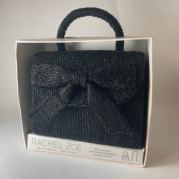 Rachel Zoe Black Beaded Handle Bag / Clutch w Removable Chain Strap Boxed Gift - Picture 2 of 6